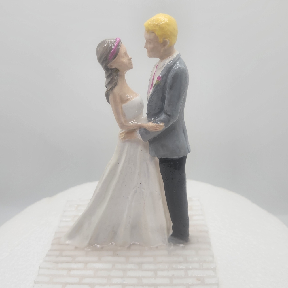 Hand Crafted Wedding Cake Topper with Pink and Gray Accents